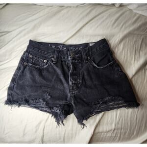Free People We The Free Black Denim Distressed Cut Off Shorts